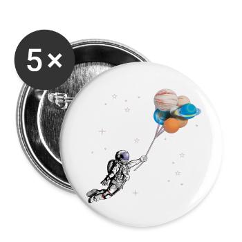 Astronaute avec des ballons en forme de planètes - Lot de 5 petits badges (25 mm) - blanc - Devant
