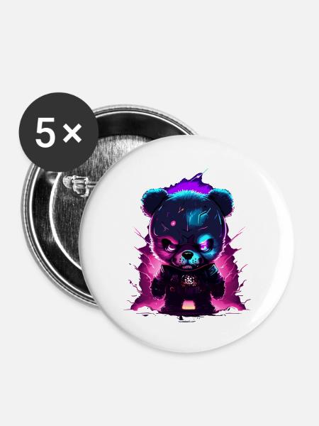 angry teddybear - Buttons klein 25 mm (5er Pack) - Weiß