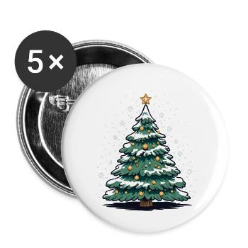 Sapin de Noël avec flocons de neige - Lot de 5 petits badges (25 mm) - blanc - Devant