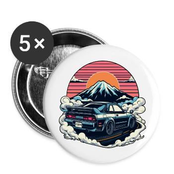 JDM car Japanese Retro Car Racing Drifting Legend - Buttons small 1''/25 mm (5-pack) - white - Front