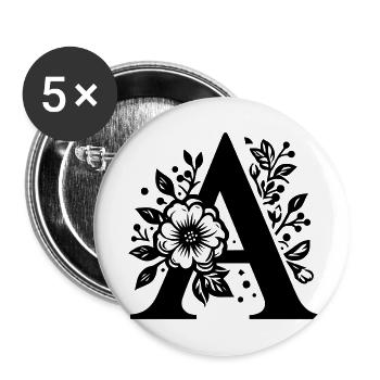 Buchstabe A Floral - Buttons klein 25 mm (5er Pack) - Weiß - Vorne