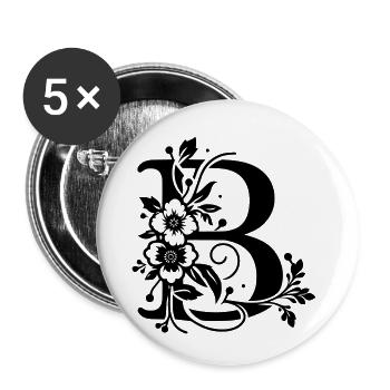 Buchstabe B Floral - Buttons klein 25 mm (5er Pack) - Weiß - Vorne