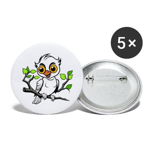 Vogel Schwarz Weiß sitzend auf Ast - Buttons klein 25 mm (5er Pack)
