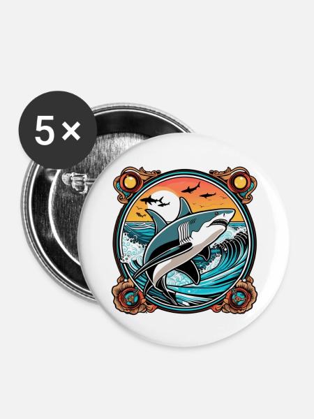 Hai & Sonnenuntergang - Buttons klein 25 mm (5er Pack) - Weiß