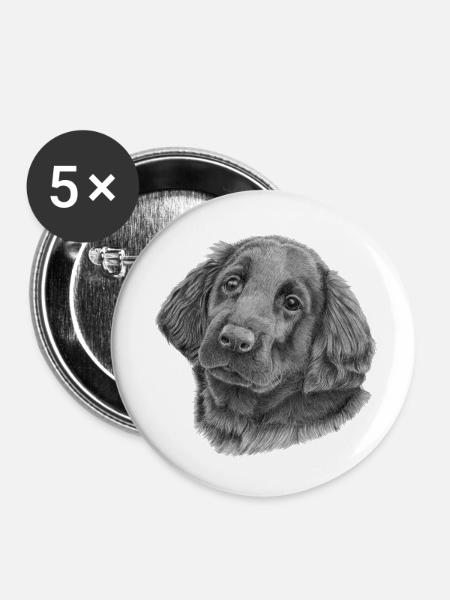 Flatcoated Retriever Welpe - Buttons klein 25 mm (5er Pack) - Weiß