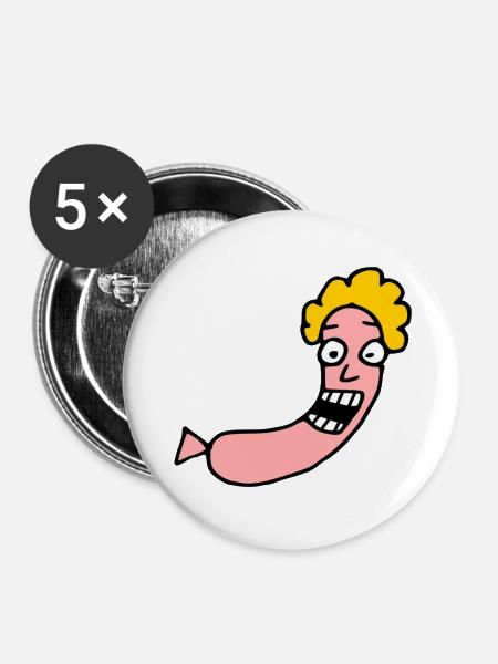 Happy Würstchen - Buttons klein 25 mm (5er Pack) - Weiß