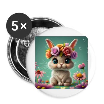 Kaninchen Blumen - Buttons klein 25 mm (5er Pack) - Weiß - Vorne