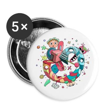 Bunte positive Fantasie Welt- süßes Motiv - Buttons klein 25 mm (5er Pack) - Weiß - Vorne