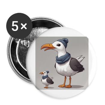 Seagull with scarf - Buttons small 1''/25 mm (5-pack) - white - Front