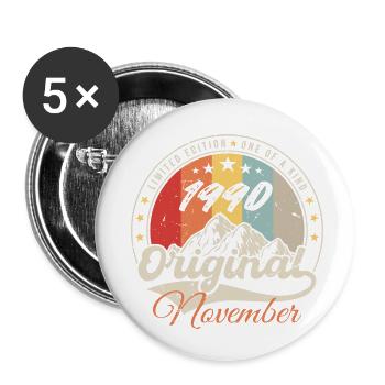 Geburtstagsgeschenk, Jahrgang Geboren November 1990 - Buttons klein 25 mm (5er Pack) - Weiß - Vorne