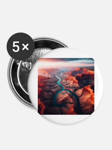 Fluss Landschaft - Buttons klein 25 mm (5er Pack) - Weiß