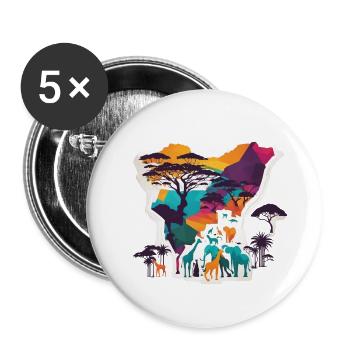 Africa Steppe and Animals - Buttons small 1''/25 mm (5-pack) - white - Front