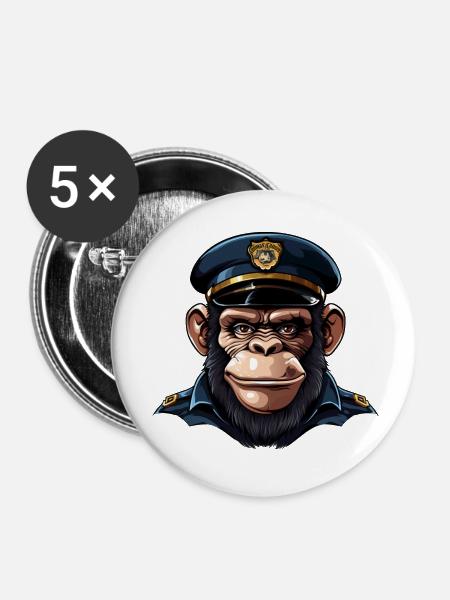 Schimpansen Polizistin - Buttons klein 25 mm (5er Pack) - Weiß