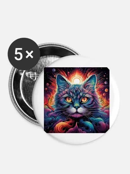 Trippy LSD Katze - Buttons klein 25 mm (5er Pack) - Weiß