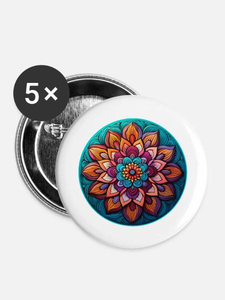 Mandala Blüte Entspannung - Buttons klein 25 mm (5er Pack) - Weiß