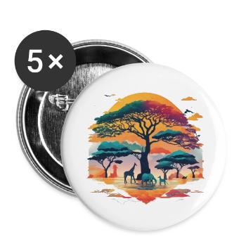 Africa Steppe and Animals - Buttons small 1''/25 mm (5-pack) - white - Front