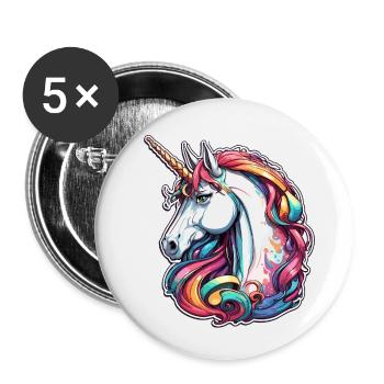Unicorn / Horse / Girl / Mythical Creature / Fairy Tale - Buttons small 1''/25 mm (5-pack) - white - Front