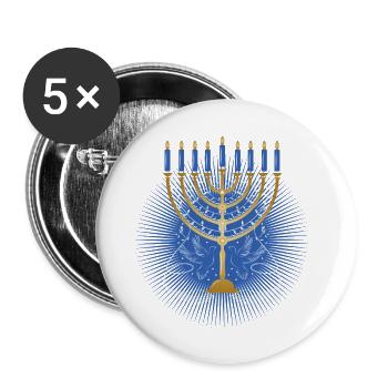 schöner goldfarbener Hanukkah Leuchter mit Tauben - Buttons klein 25 mm (5er Pack) - Weiß - Vorne