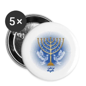 goldfarbener Hanukkah Leuchter mit weißen Tauben - Buttons klein 25 mm (5er Pack) - Weiß - Vorne