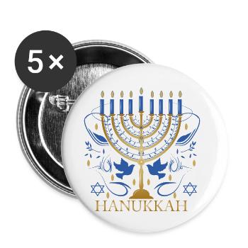 goldfarbener Hanukkah Leuchter mit zwei Tauben - Buttons klein 25 mm (5er Pack) - Weiß - Vorne