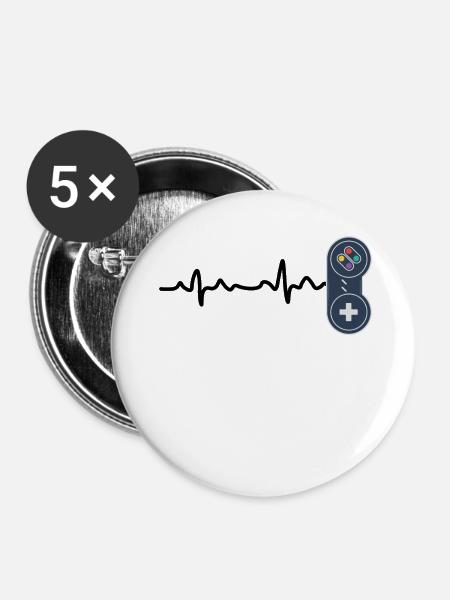 Heartbeat Console Gamer Geschenkidee - Buttons klein 25 mm (5er Pack) - Weiß