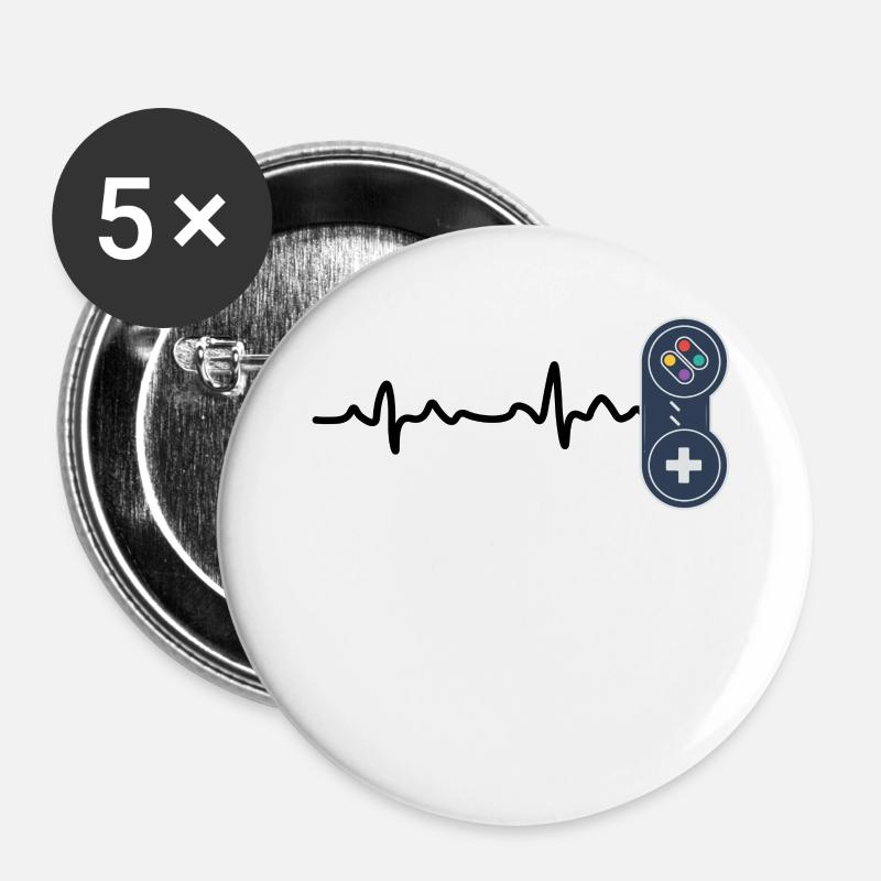 Heartbeat Console Gamer Geschenkidee - Buttons klein 25 mm (5er Pack) - Weiß