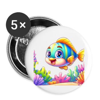 Poisson Cartoon 2 - Lot de 5 petits badges (25 mm) - blanc - Devant