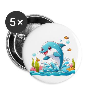Dauphin Cartoon 2 - Lot de 5 petits badges (25 mm) - blanc - Devant
