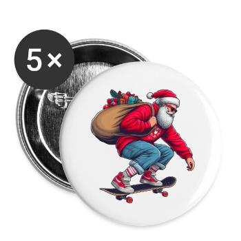 Santa Claus on the skateboard! 90s, festive style - Buttons small 1''/25 mm (5-pack) - white - Front