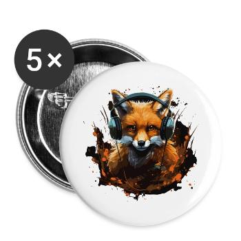 Fuchs mit Kopfhörer Splatterkunst - Buttons klein 25 mm (5er Pack) - Weiß - Vorne