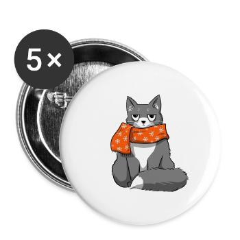 Chat de Noël - Lot de 5 petits badges (25 mm) - blanc - Devant