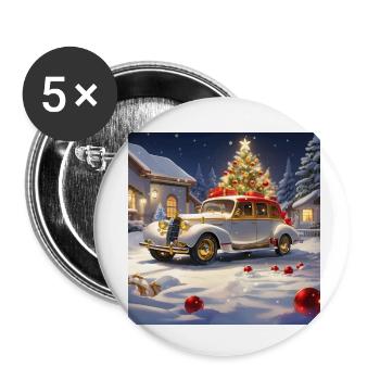 VOITURES ANCIENNES DANS LA NEIGE À NOËL - Lot de 5 petits badges (25 mm) - blanc - Devant