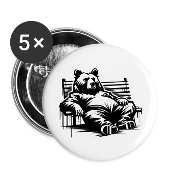 Lazy Bear on Park Bench | Berlin Bear - Buttons small 1''/25 mm (5-pack) - white - Front