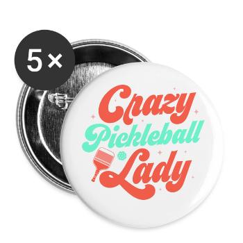 Crazy Pickleball Lady Paddle Racket Player - Buttons small 1''/25 mm (5-pack) - white - Front