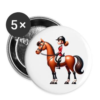 Reiterin Pferdesport Brauner schönes Pferd - Buttons klein 25 mm (5er Pack) - Weiß - Vorne
