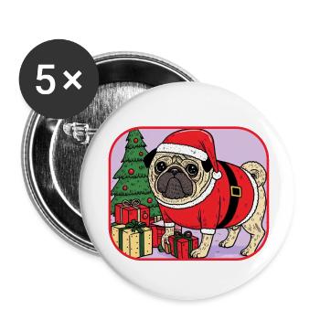 Mops-Weihnachten - Buttons klein 25 mm (5er Pack) - Weiß - Vorne
