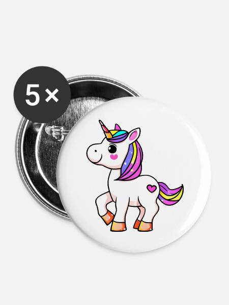 Einhorn Fabeltier Mädchen Einhörner - Buttons klein 25 mm (5er Pack) - Weiß