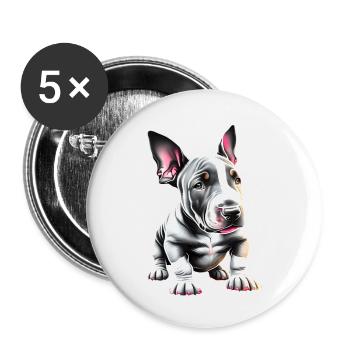 Bullterrier Hund Hunde Bulldogge Hundebesitzer - Buttons klein 25 mm (5er Pack) - Weiß - Vorne