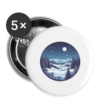 Winterlandschaft - Schnee, Mond, Wald, Winter - Buttons klein 25 mm (5er Pack) - Weiß - Vorne