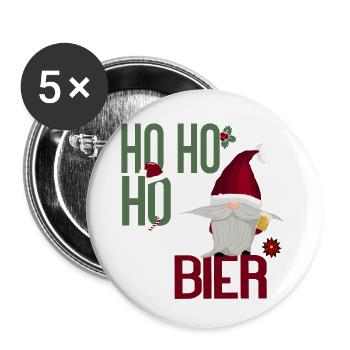 Ho Ho Ho Bier – Lustiges Weihnachtsdesign - Buttons klein 25 mm (5er Pack) - Weiß - Vorne