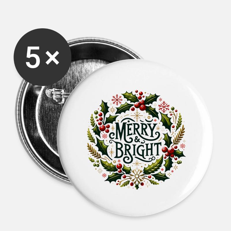 Merry & Bright - Buttons small 1''/25 mm (5-pack) - white