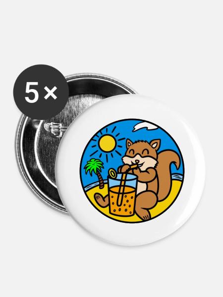 Eichhörnchen trinken Saft - Buttons klein 25 mm (5er Pack) - Weiß