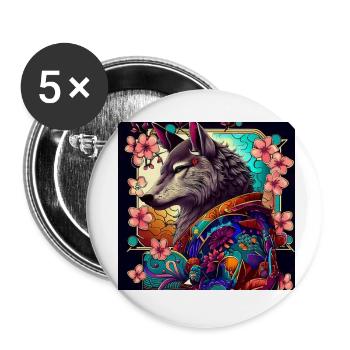Wolf Japanese - Buttons small 1''/25 mm (5-pack) - white - Front