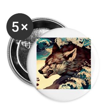 Wolf Japanese - Buttons small 1''/25 mm (5-pack) - white - Front