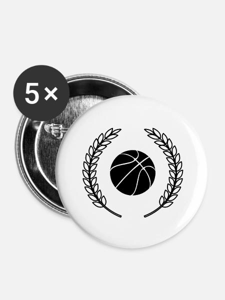 Basketball-Krone - Buttons klein 25 mm (5er Pack) - Weiß