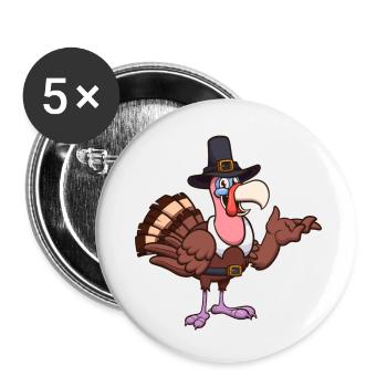 Cute Cartoon Thanksgiving Turkey - Buttons small 1''/25 mm (5-pack) - white - Front