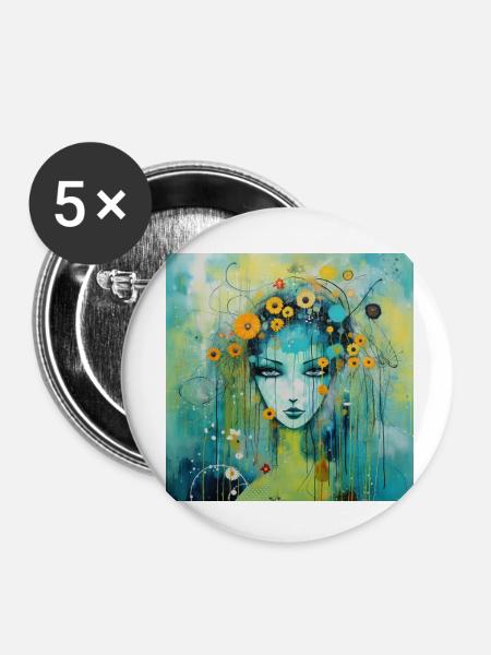 Blumenmädchen - Buttons klein 25 mm (5er Pack) - Weiß