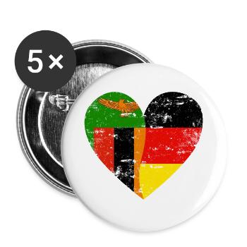 Zambia Germany Flag Heart - Buttons small 1''/25 mm (5-pack) - white - Front