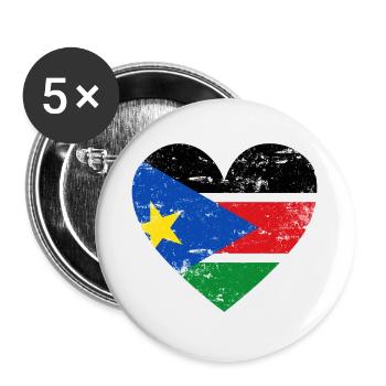 Drapeau du Soudan du Sud Coeur - Lot de 5 petits badges (25 mm) - blanc - Devant