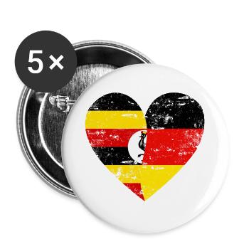 Uganda Germany Flag Heart - Buttons small 1''/25 mm (5-pack) - white - Front